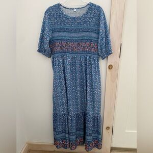 Cottage Floral Blue Smocked Dress Sz. L